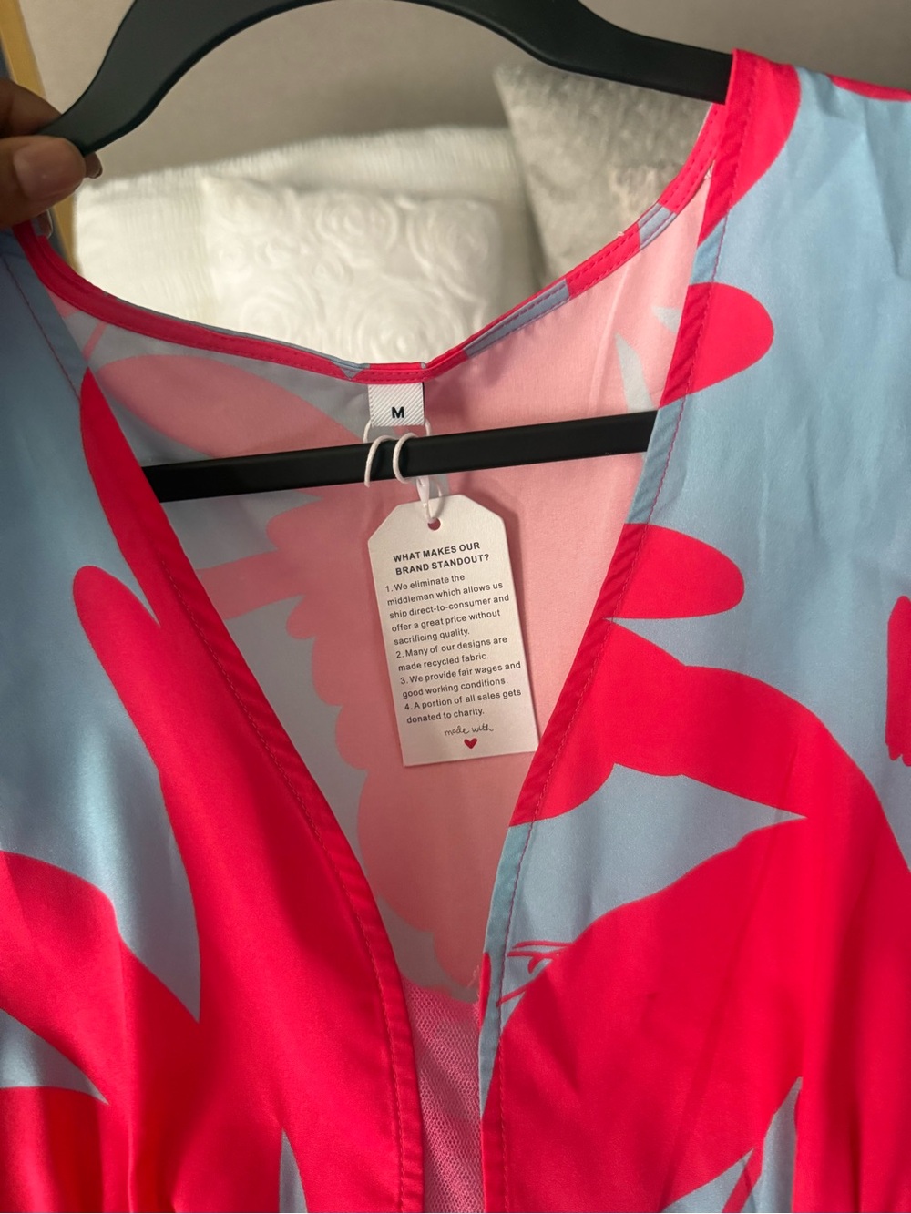V-Neck Sleeveless Maxi Dress in Sky Blue with Bold Pink Floral - Picture 4 of 4